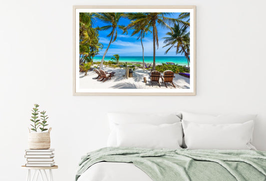Chairs on Sea Shore Scenery View Home Decor Premium Quality Poster Print Choose Your Sizes
