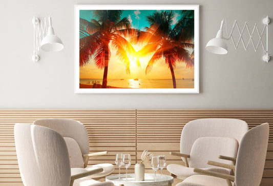 Palm Trees Sunset View Photograph Home Decor Premium Quality Poster Print Choose Your Sizes
