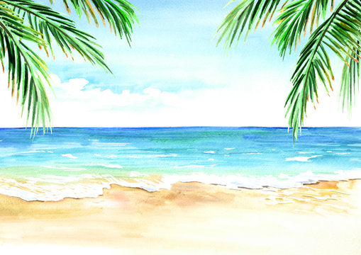 Sea & Palm Trees Watercolor Art Print 100% Australian Made