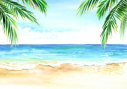 Sea & Palm Trees Watercolor Art Print 100% Australian Made
