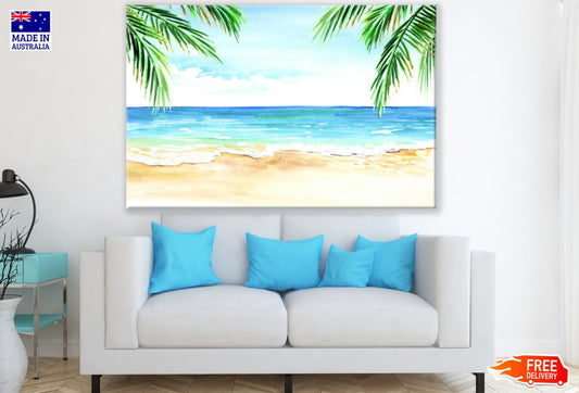 Sea & Palm Trees Watercolor Art Print 100% Australian Made