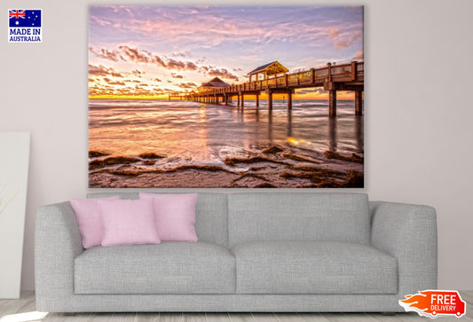 Wooden Bridge Over Sea Sunset Print 100% Australian Made