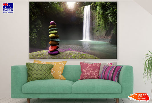 Waterfall & Colorful Stones View Print 100% Australian Made