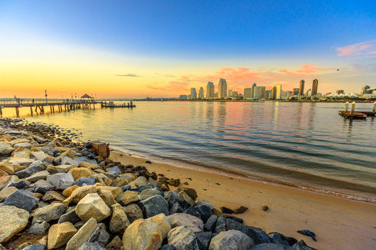Sea & City Buildings Sunset View Print 100% Australian Made