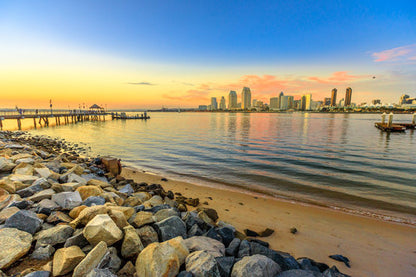 Sea & City Buildings Sunset View Print 100% Australian Made
