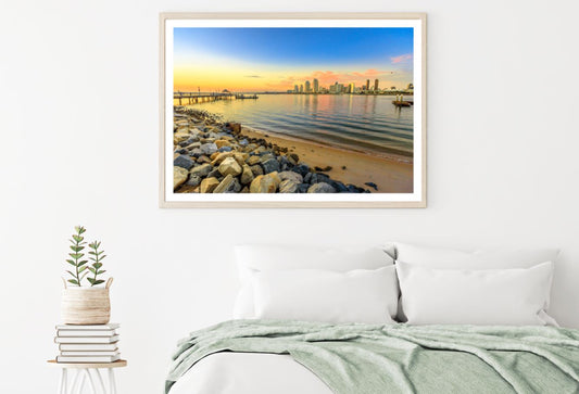 Sea & City Buildings Sunset View Home Decor Premium Quality Poster Print Choose Your Sizes