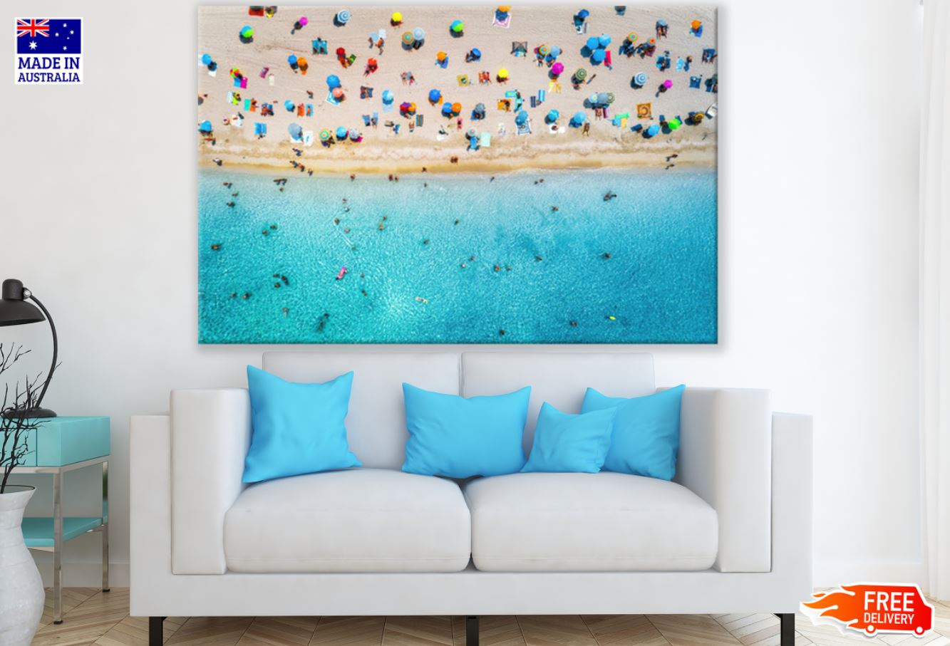 Sea & Tourists Aerial View Print 100% Australian Made