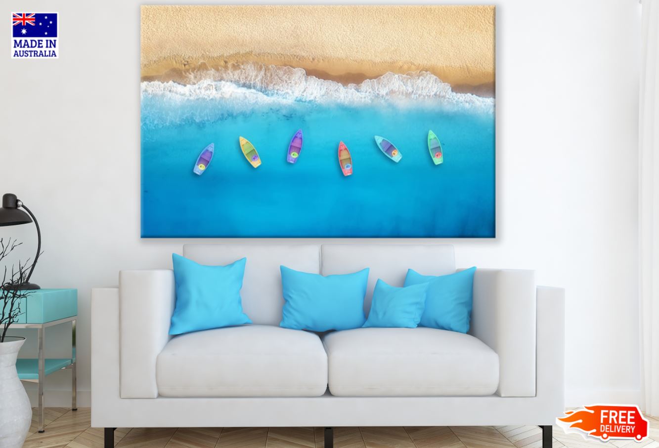 Boats on Sea Aerial View Scenery Print 100% Australian Made