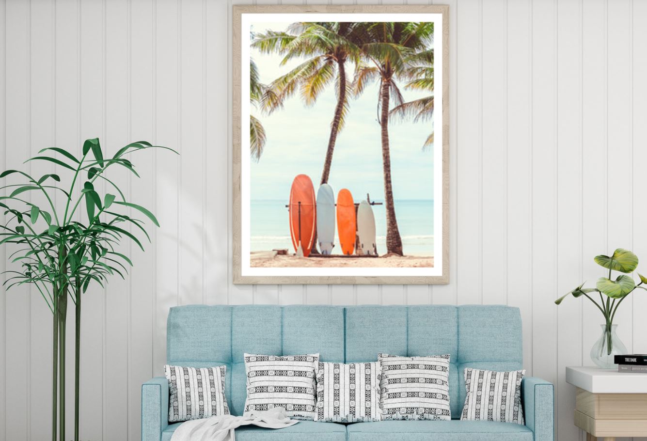 Surf Boards & Palm Trees At Sea Home Decor Premium Quality Poster Print Choose Your Sizes