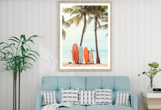 Surf Boards & Palm Trees At Sea Home Decor Premium Quality Poster Print Choose Your Sizes