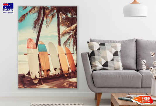 Surf Boards & Palm Trees Near Sea Print 100% Australian Made