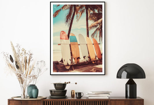 Surf Boards & Palm Trees Near Sea Home Decor Premium Quality Poster Print Choose Your Sizes