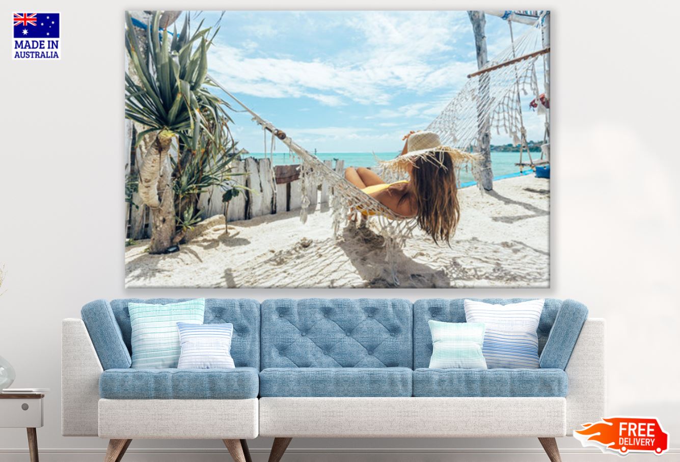 Girl on Hammock Near Sea Print 100% Australian Made
