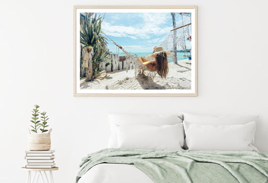 Girl on Hammock Near Sea Home Decor Premium Quality Poster Print Choose Your Sizes