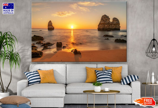 Rocks on Sea Sunset Photograph Print 100% Australian Made