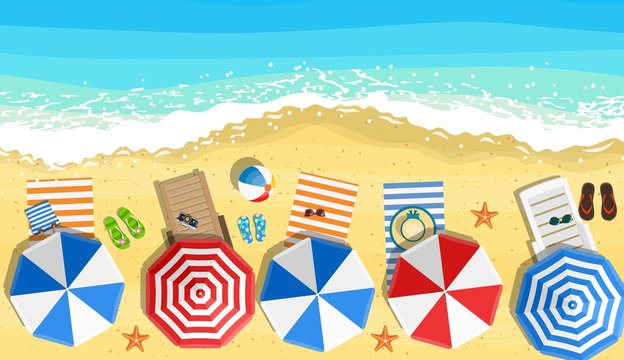 Beach Huts & Sea Vector Art Print 100% Australian Made