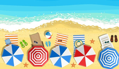Beach Huts & Sea Vector Art Print 100% Australian Made