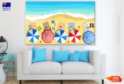 Beach Huts & Sea Vector Art Print 100% Australian Made
