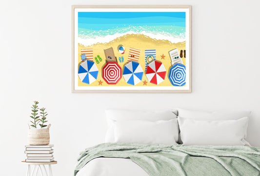 Beach Huts & Sea Vector Art Home Decor Premium Quality Poster Print Choose Your Sizes