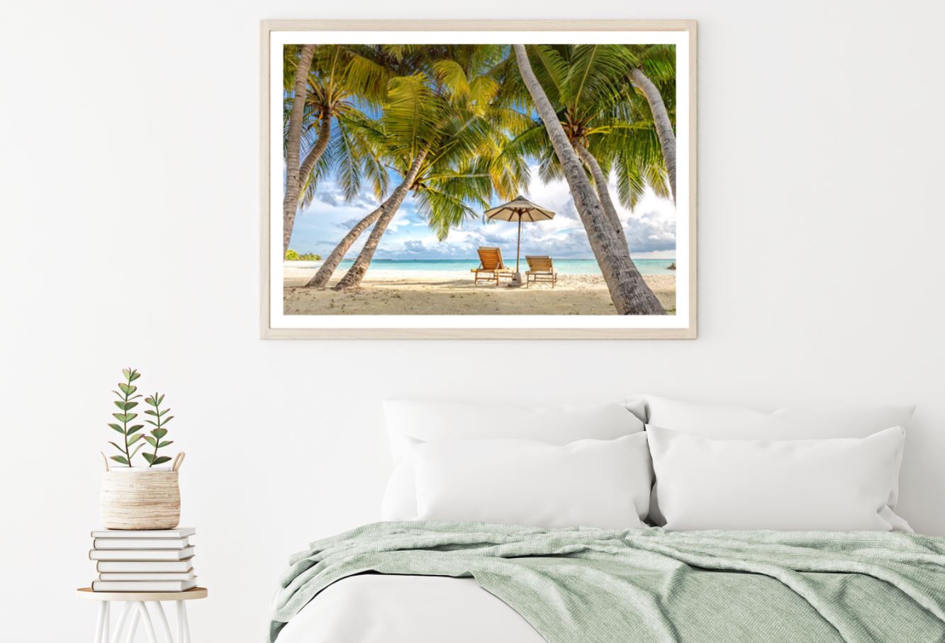 Palm Trees & Beach Hut on Shore Home Decor Premium Quality Poster Print Choose Your Sizes