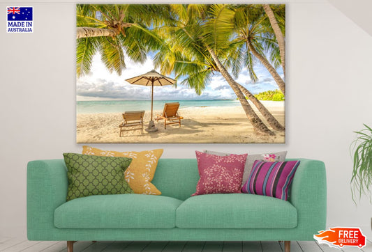 Beach Hut & Chairs Sea Scenery Print 100% Australian Made
