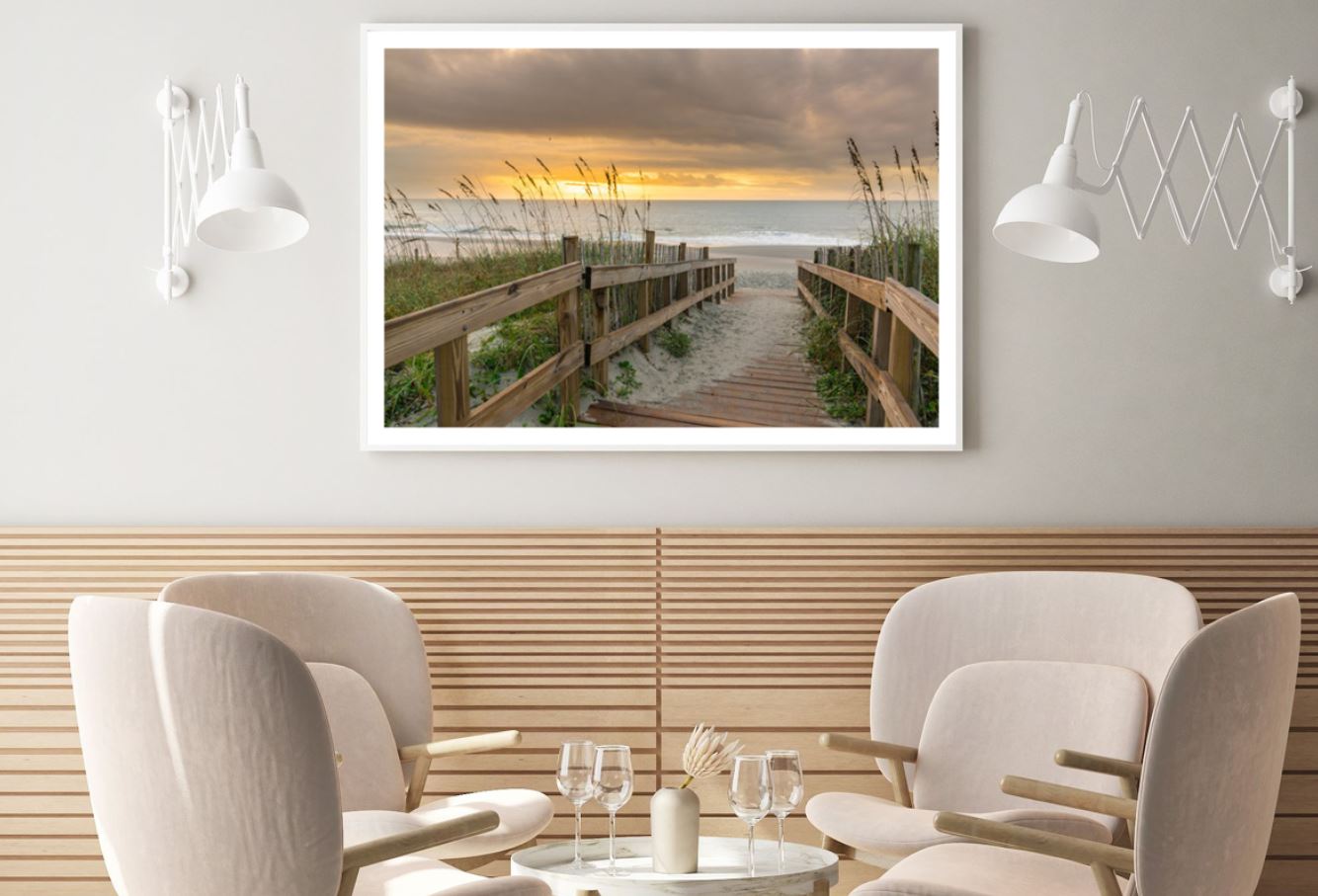 Wooden Footpath to Sea Photograph Home Decor Premium Quality Poster Print Choose Your Sizes