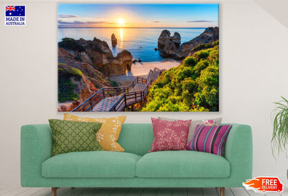 Stairs to Sea Shore Scenery View Print 100% Australian Made