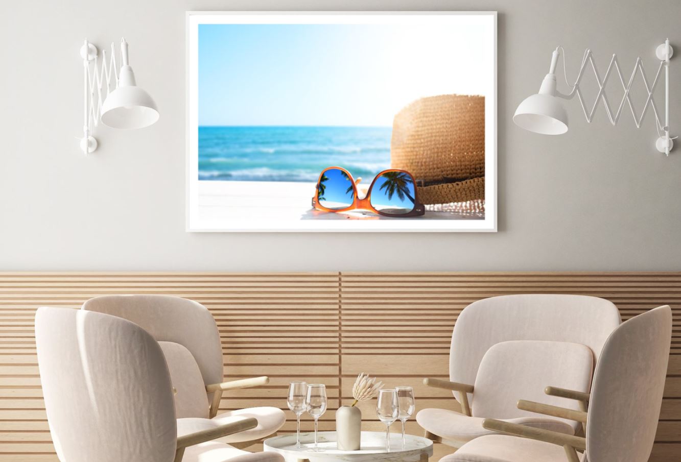 Hat & Singlass & Sea Photograph Home Decor Premium Quality Poster Print Choose Your Sizes