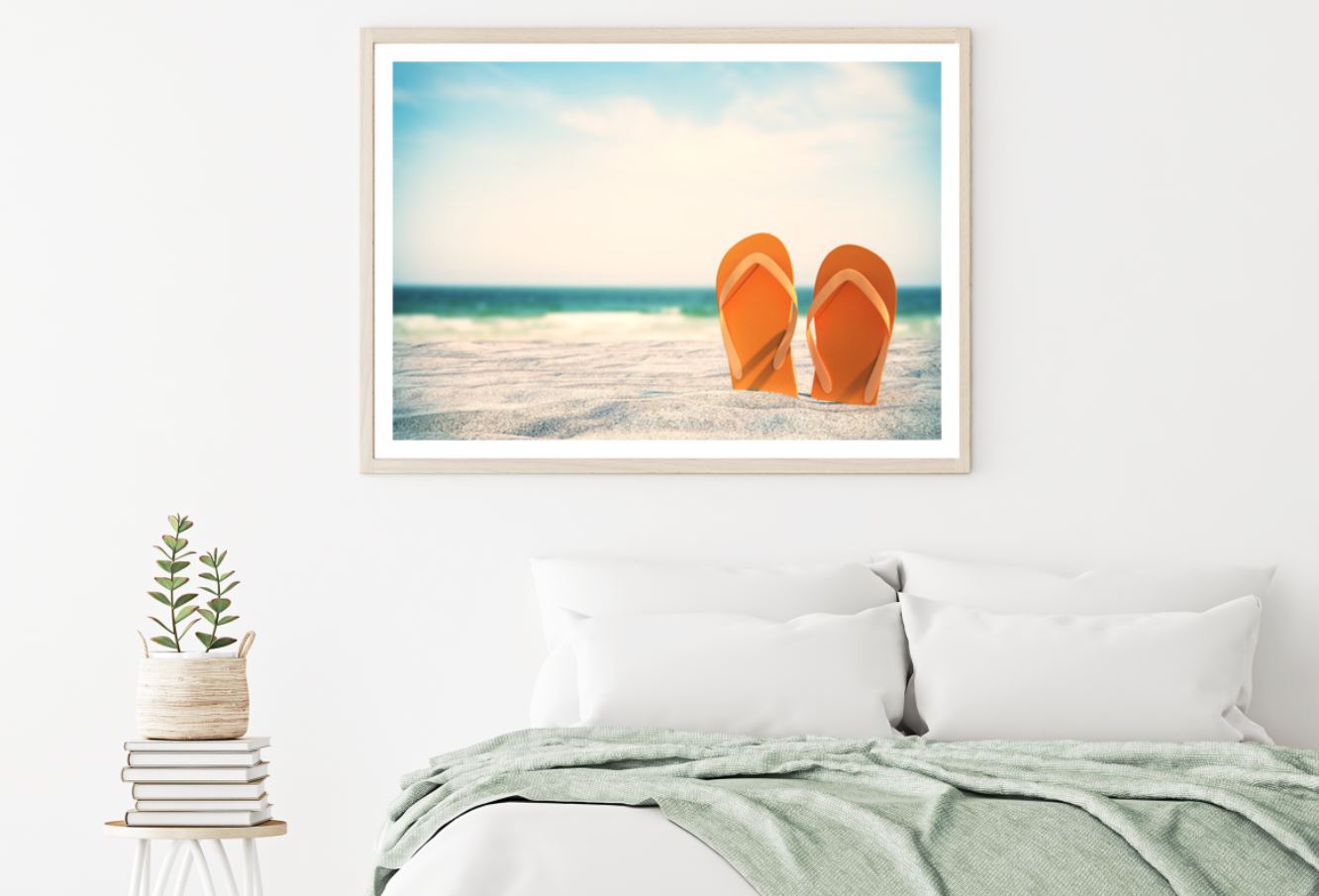 Slippers on Beach Photograph Home Decor Premium Quality Poster Print Choose Your Sizes