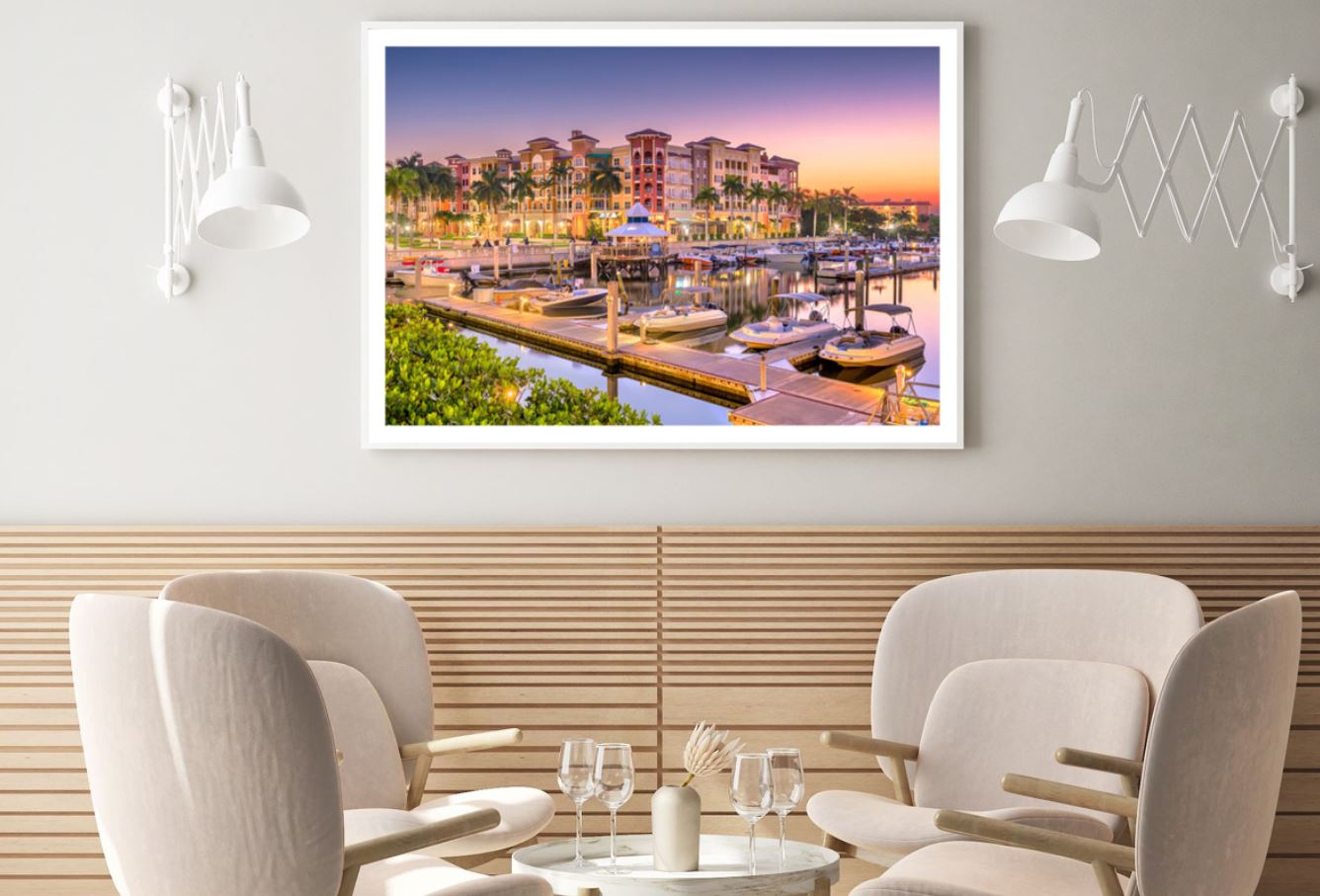 Boats on Bay & City Sunset View Home Decor Premium Quality Poster Print Choose Your Sizes