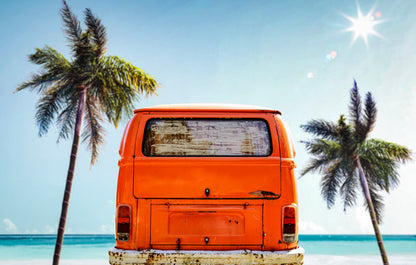 Orange Mini Van & Sea Photograph Print 100% Australian Made