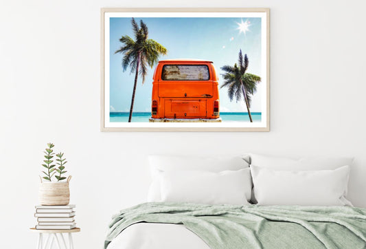 Orange Mini Van & Sea Photograph Home Decor Premium Quality Poster Print Choose Your Sizes