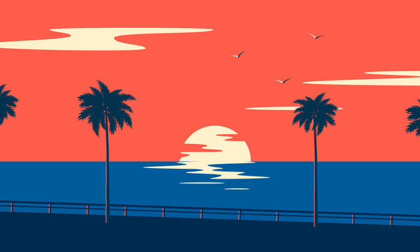 Vector Sunset Sea Art Home Decor Premium Quality Poster Print Choose Your Sizes