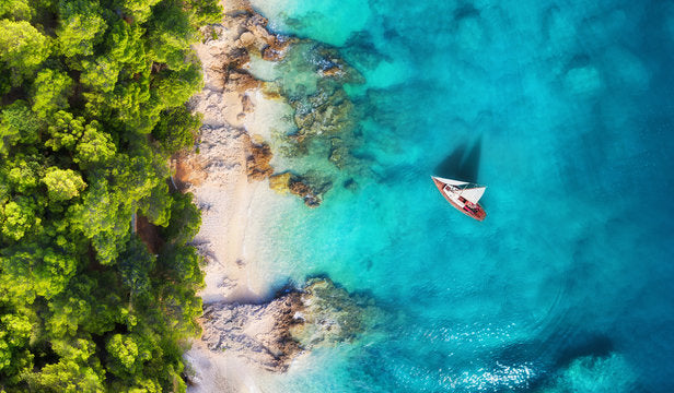 Boat on Sea Aerial Photograph Print 100% Australian Made
