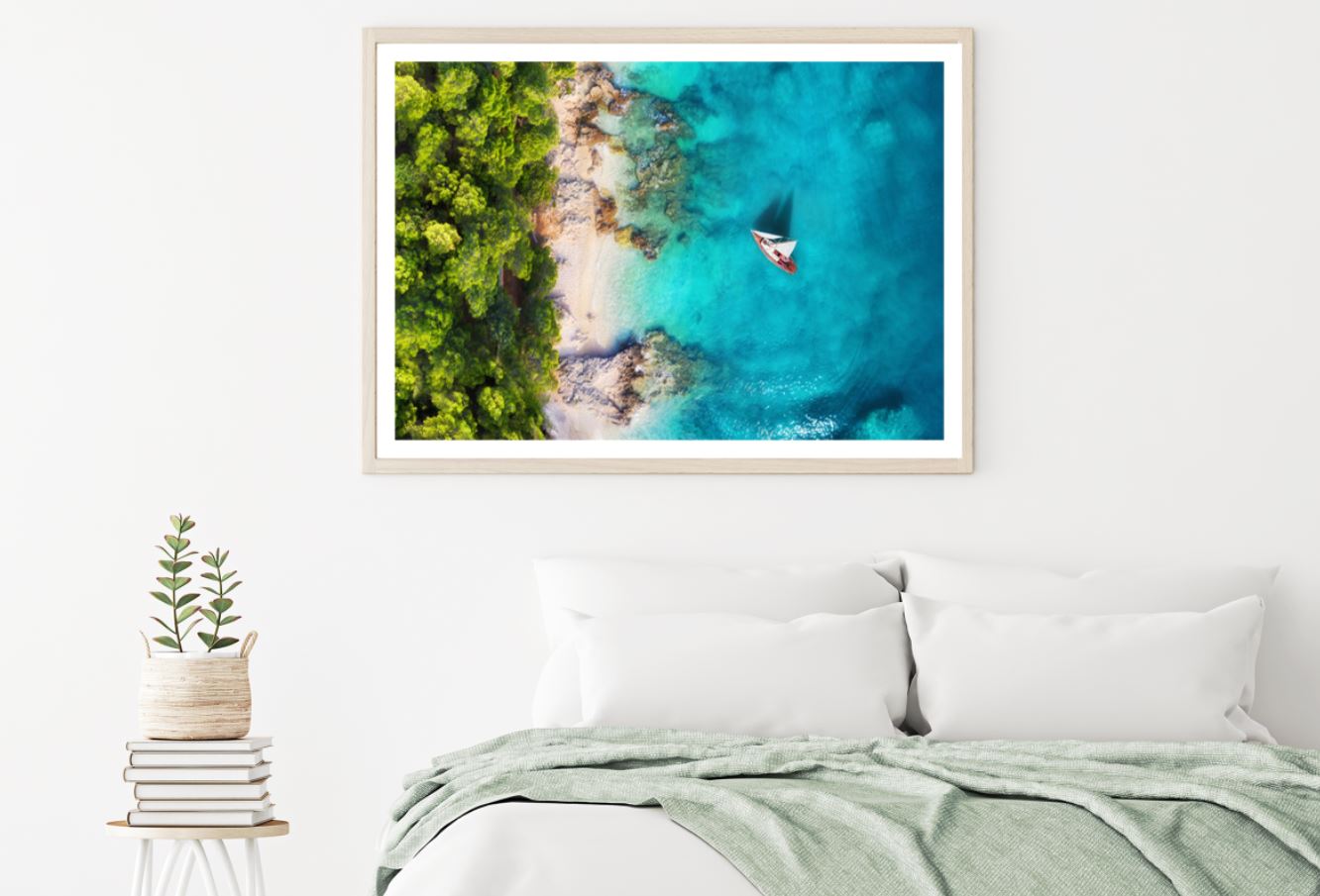 Boat on Sea Aerial Photograph Home Decor Premium Quality Poster Print Choose Your Sizes