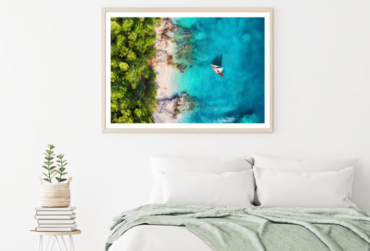 Boat on Sea Aerial Photograph Home Decor Premium Quality Poster Print Choose Your Sizes