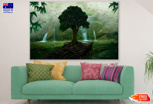 Tree & Waterfall Scenery View Print 100% Australian Made