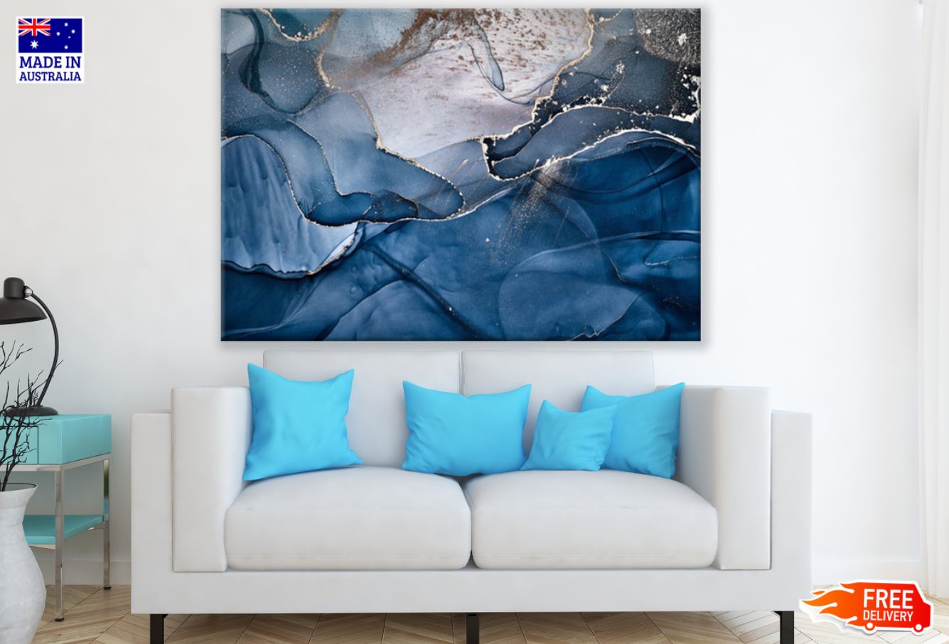 Blue & Gold Abstract Art Design Print 100% Australian Made