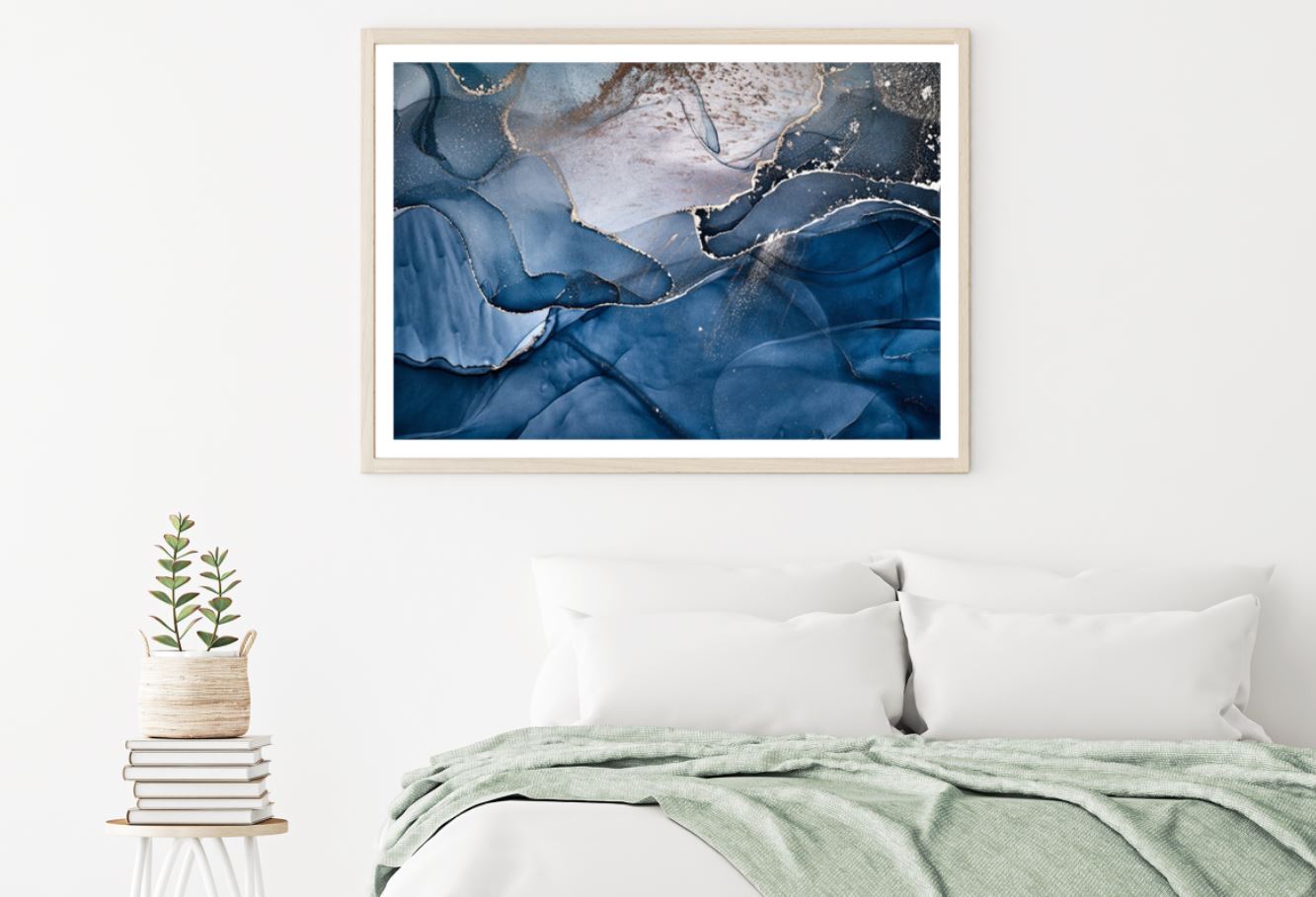 Blue & Gold Abstract Art Design Home Decor Premium Quality Poster Print Choose Your Sizes
