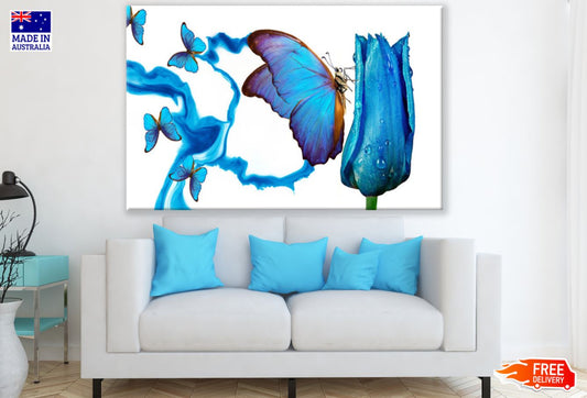 Butterflies & Blue Flower Closeup Print 100% Australian Made