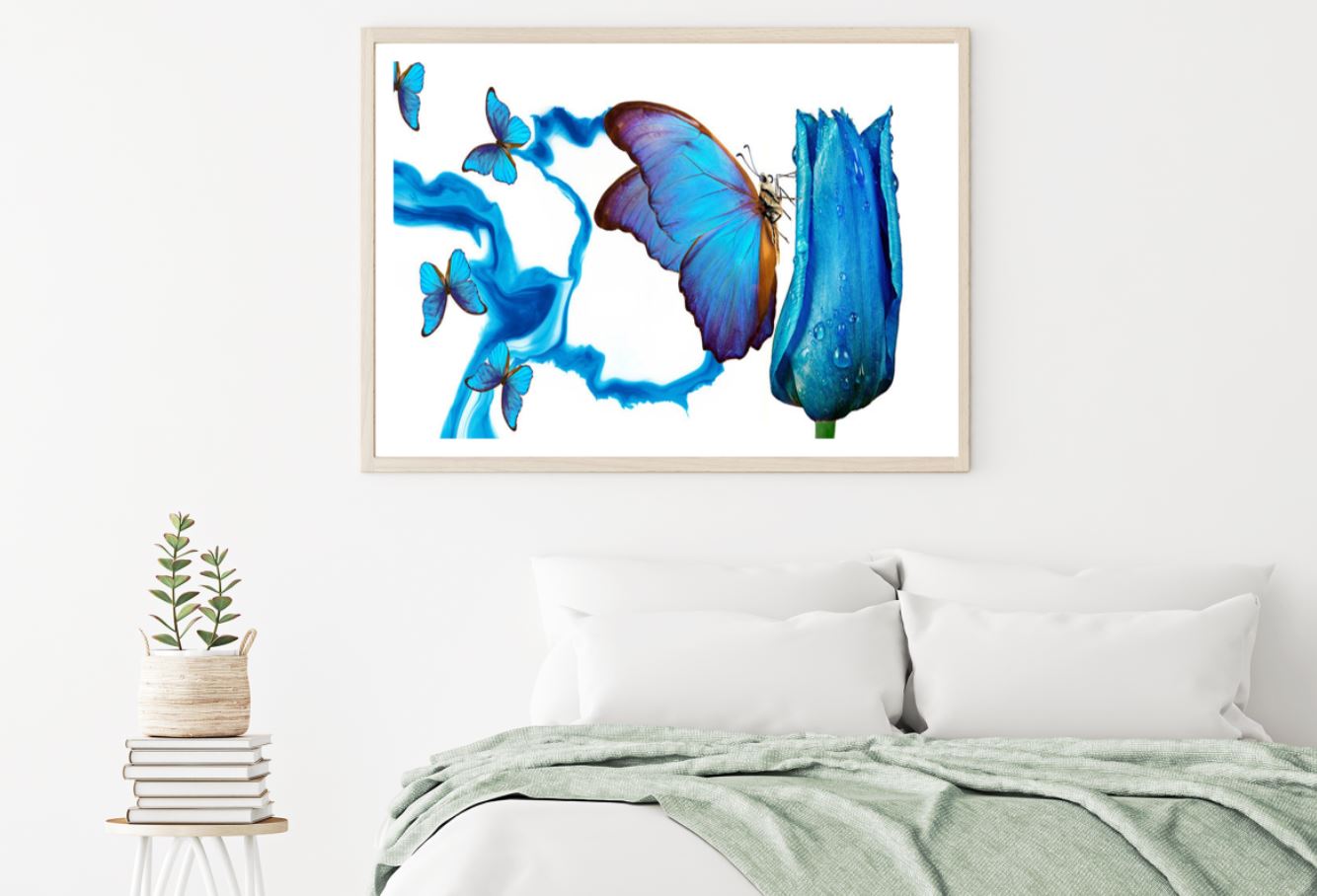 Butterflies & Blue Flower Closeup Home Decor Premium Quality Poster Print Choose Your Sizes