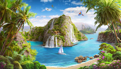 Mountain with Waterfall & Sea Home Decor Premium Quality Poster Print Choose Your Sizes