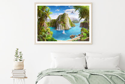 Mountain with Waterfall & Sea Home Decor Premium Quality Poster Print Choose Your Sizes