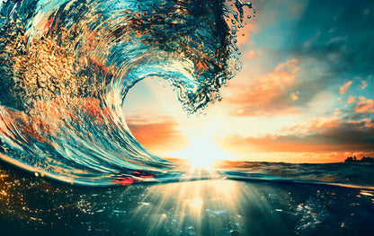 Sea Wave Crashing Sunset View Print 100% Australian Made