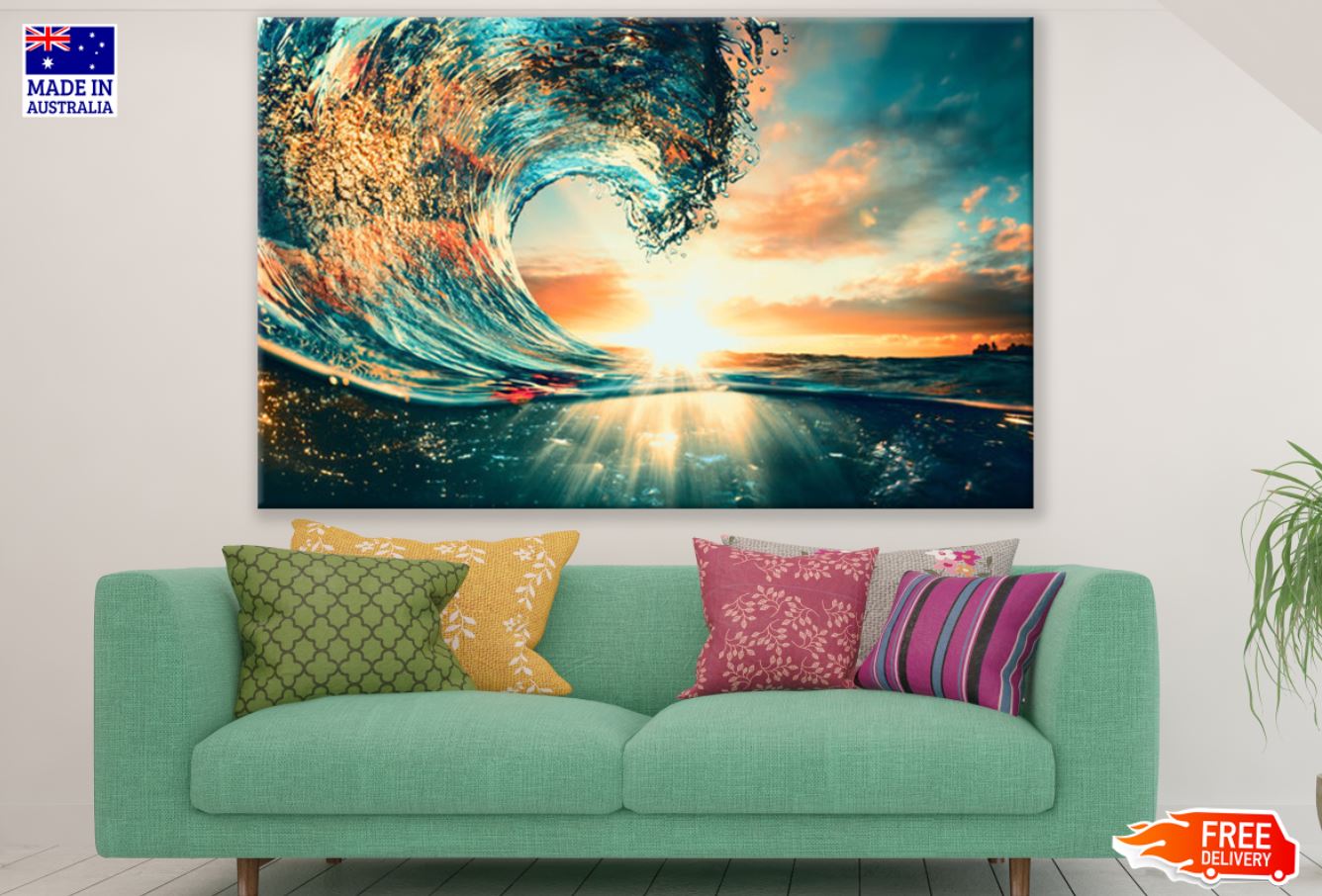 Sea Wave Crashing Sunset View Print 100% Australian Made