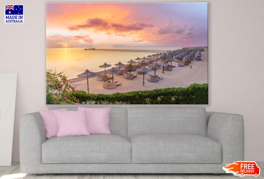 Beach Huts on Sea Shore Sunset Print 100% Australian Made