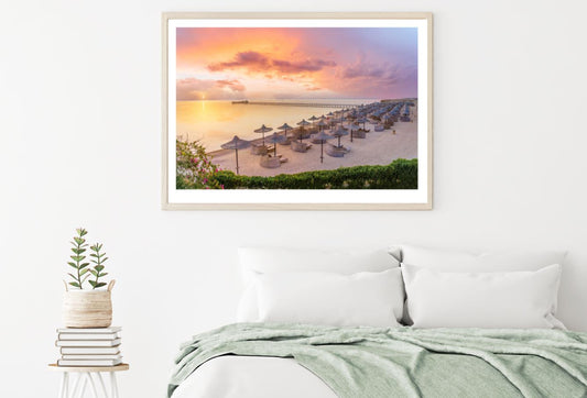 Beach Huts on Sea Shore Sunset Home Decor Premium Quality Poster Print Choose Your Sizes