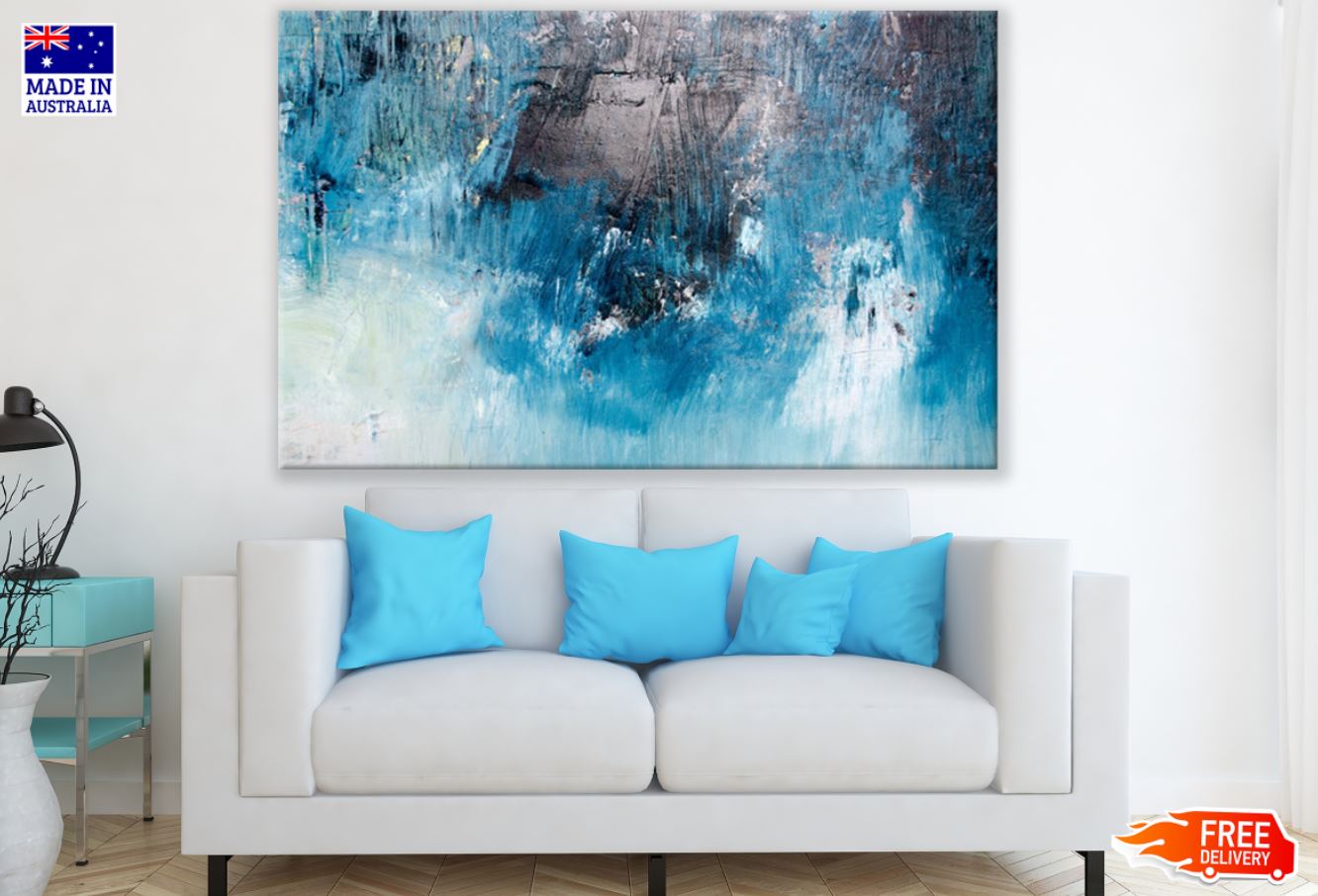 Blue Black & White Abstract Paint Print 100% Australian Made