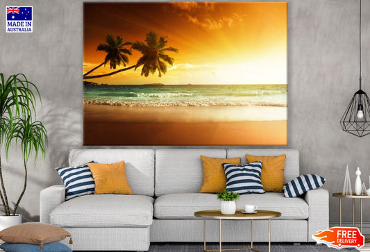 Palm Trees Near Sea Sunset View Print 100% Australian Made