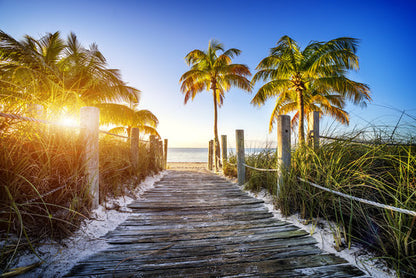 Wooden Foot Path to Sea Sunset Print 100% Australian Made